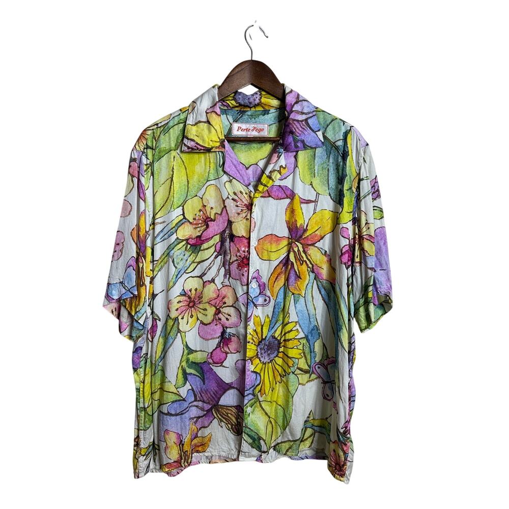 Perte D'Ego Floral Sketch Shirt size XL Cuban Collar Modal